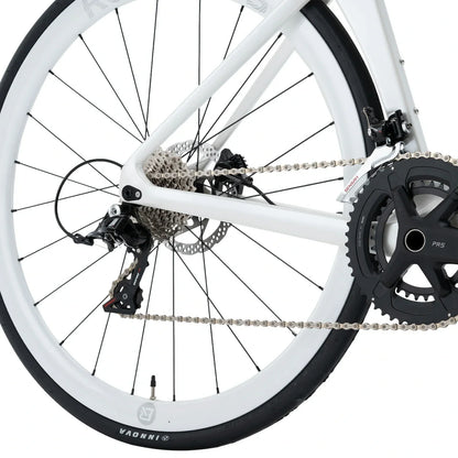 Rockbros carbon road bike in deep black with disc brakes and integrated carbon handlebar#COLOR_White