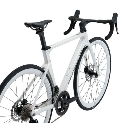 Rockbros carbon road bike in deep black with disc brakes and integrated carbon handlebar#COLOR_White