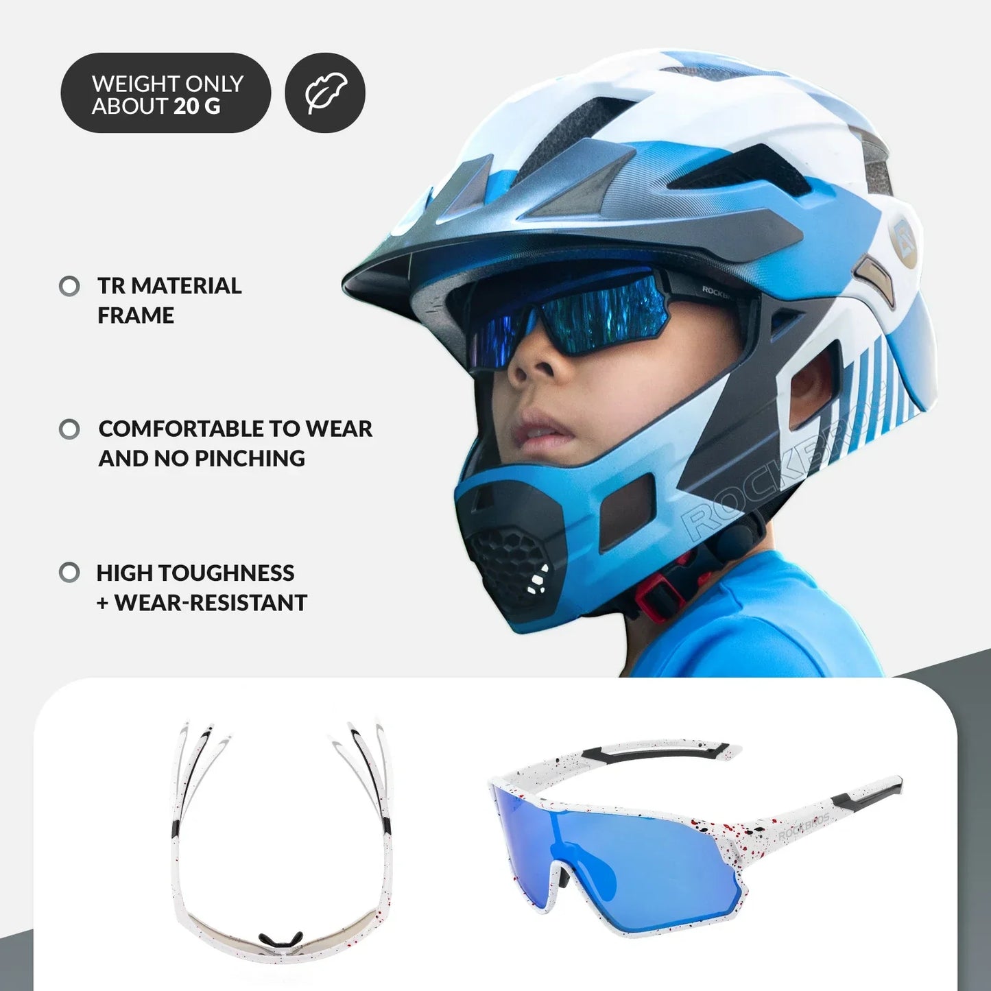 ROCKBROS Children's Cycling glasses UV400 Protection Sunglasses for Boys Girls #Color_Black & White