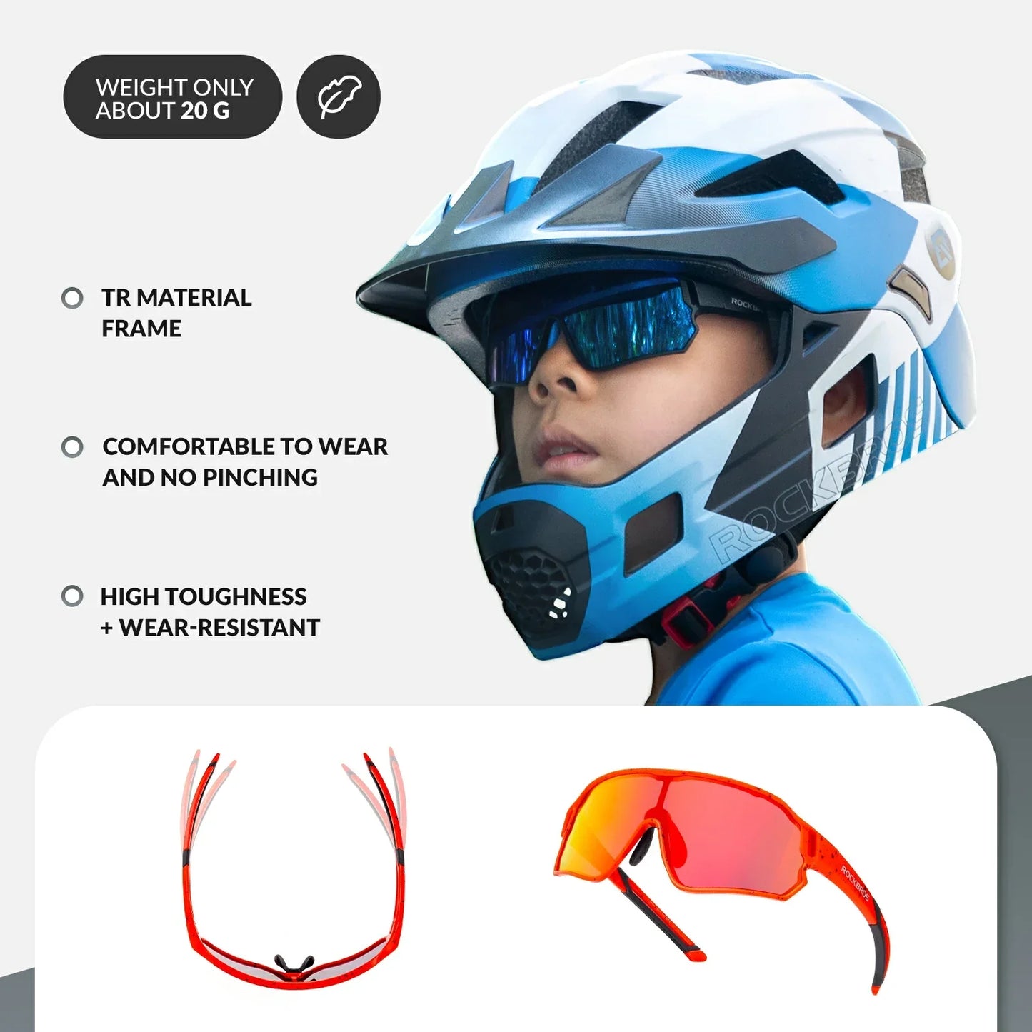 ROCKBROS Children's Cycling glasses UV400 Protection Sunglasses for Boys Girls #Color_Red