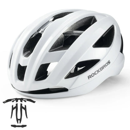 ROCKBROS cycling helmet LK-69 with bionic support structure, offering enhanced impact protection, comfort, and aerodynamic performance for road cycling. #Color_White