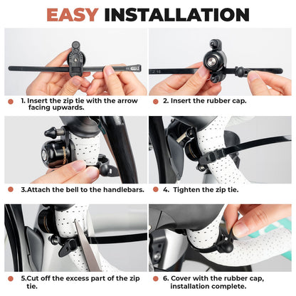 ROCKBROS dual hammer bike bell with loud, crisp sound and durable design for enhanced safety on busy roads.