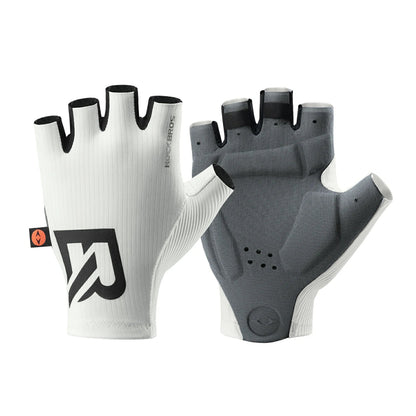 rockbros elastic interface half-finger cycling gloves with gel padding for comfort and control #Color_White