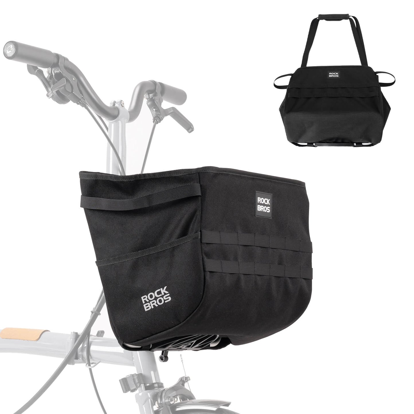 rockbros folding bike handlebar bag w016 multifunctional basket bag for convenient front storage #Color_Black