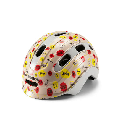 ROCKBROS colourful kids bike helmet with vibrant design, providing reliable protection, adjustable fit, and comfort for young riders. #Color_Hello