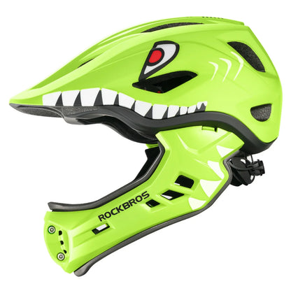 Lemon green rockbros kids full face helmet with detachable chin guard for safe cycling and outdoor sports#Color_Lemon Green