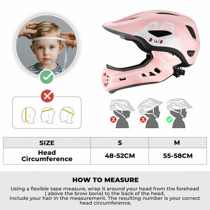 Pink helmet with size chart and measurement instructions#Color_Pink
