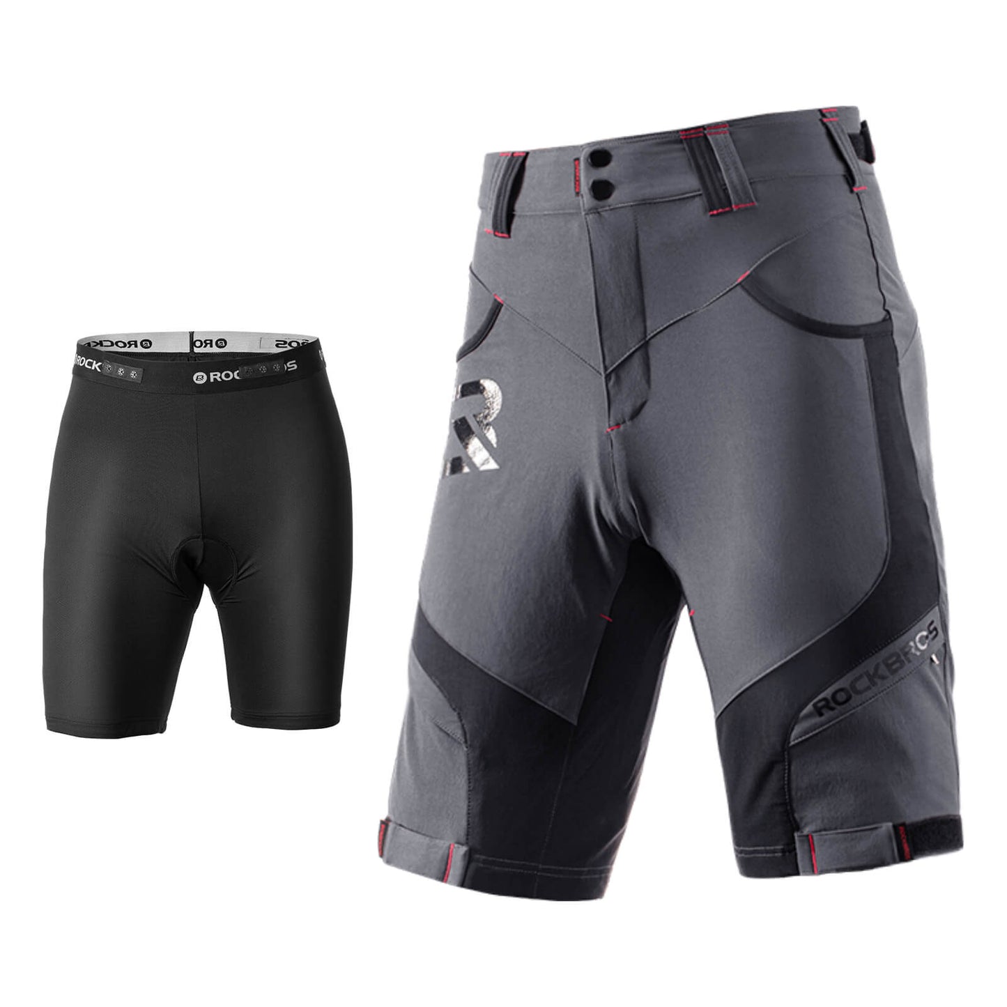 rockbros men's 4d padded cycling shorts with compression design for enhanced comfort #Color_Grey