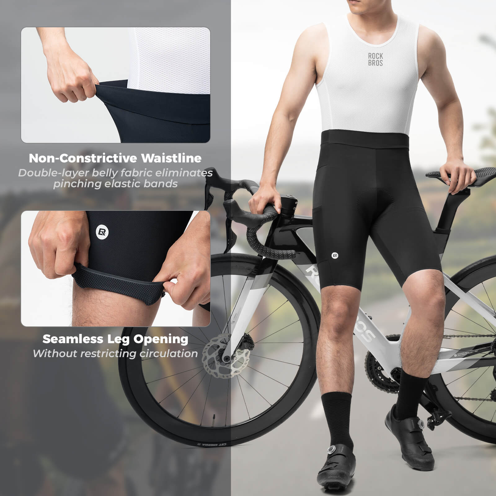 rockbros lightweight breathable summer men's cycling shorts for road and mtb