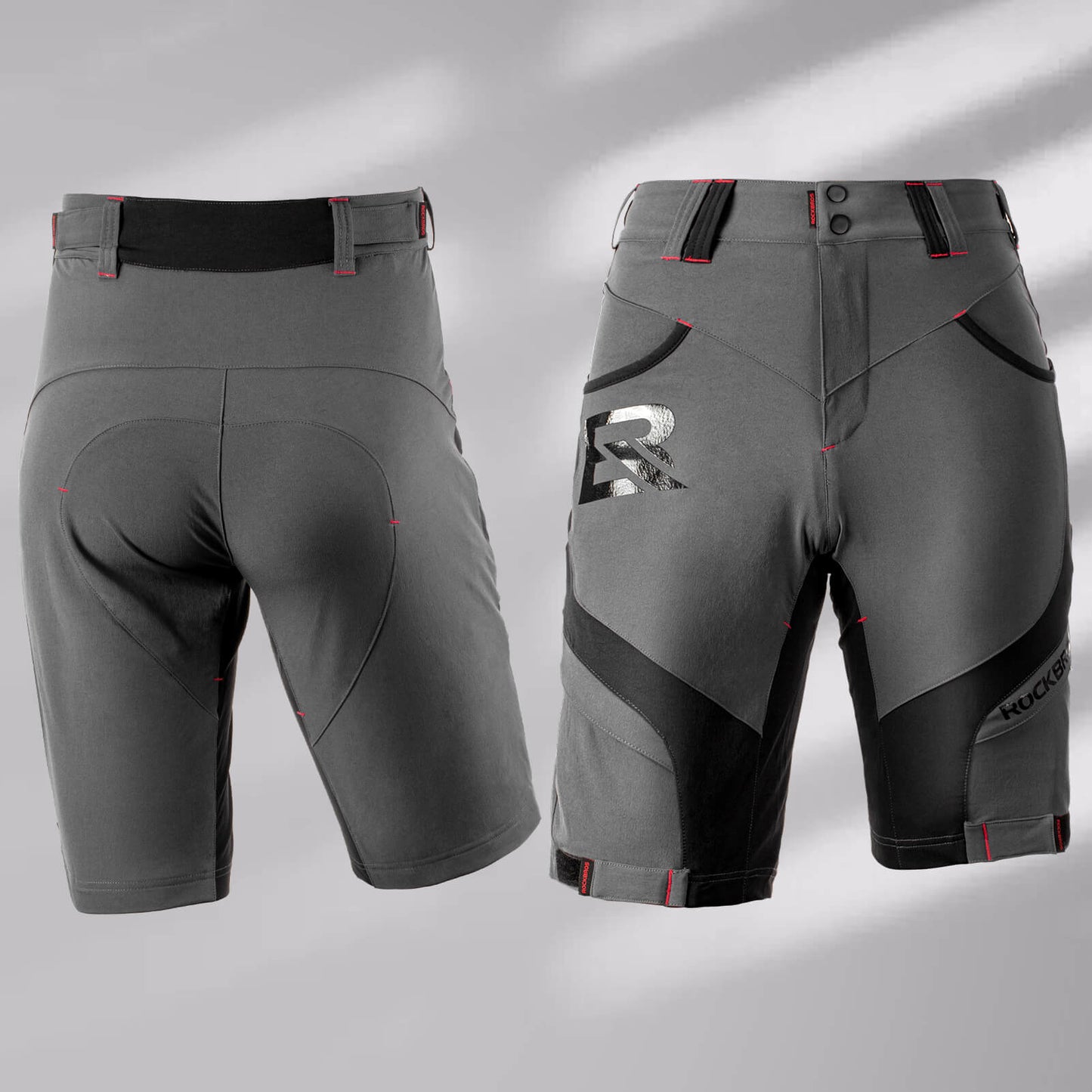 rockbros men's 4d padded cycling shorts with compression design for enhanced comfort #Color_Grey