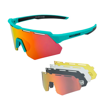 ROCKBROS Polarized Cycling Glasses with 4 Interchangeable Lenses #Color_Green