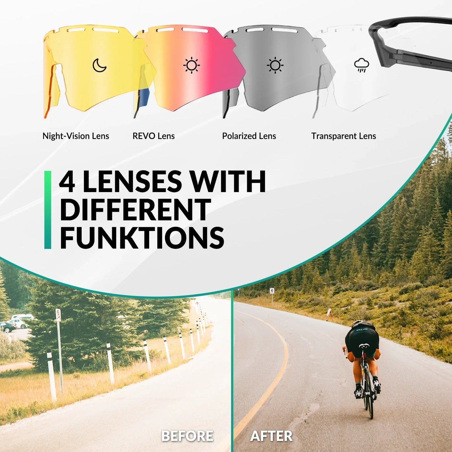 ROCKBROS Polarized Cycling Glasses with 4 Interchangeable Lenses 