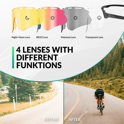 ROCKBROS Polarized Cycling Glasses with 4 Interchangeable Lenses 