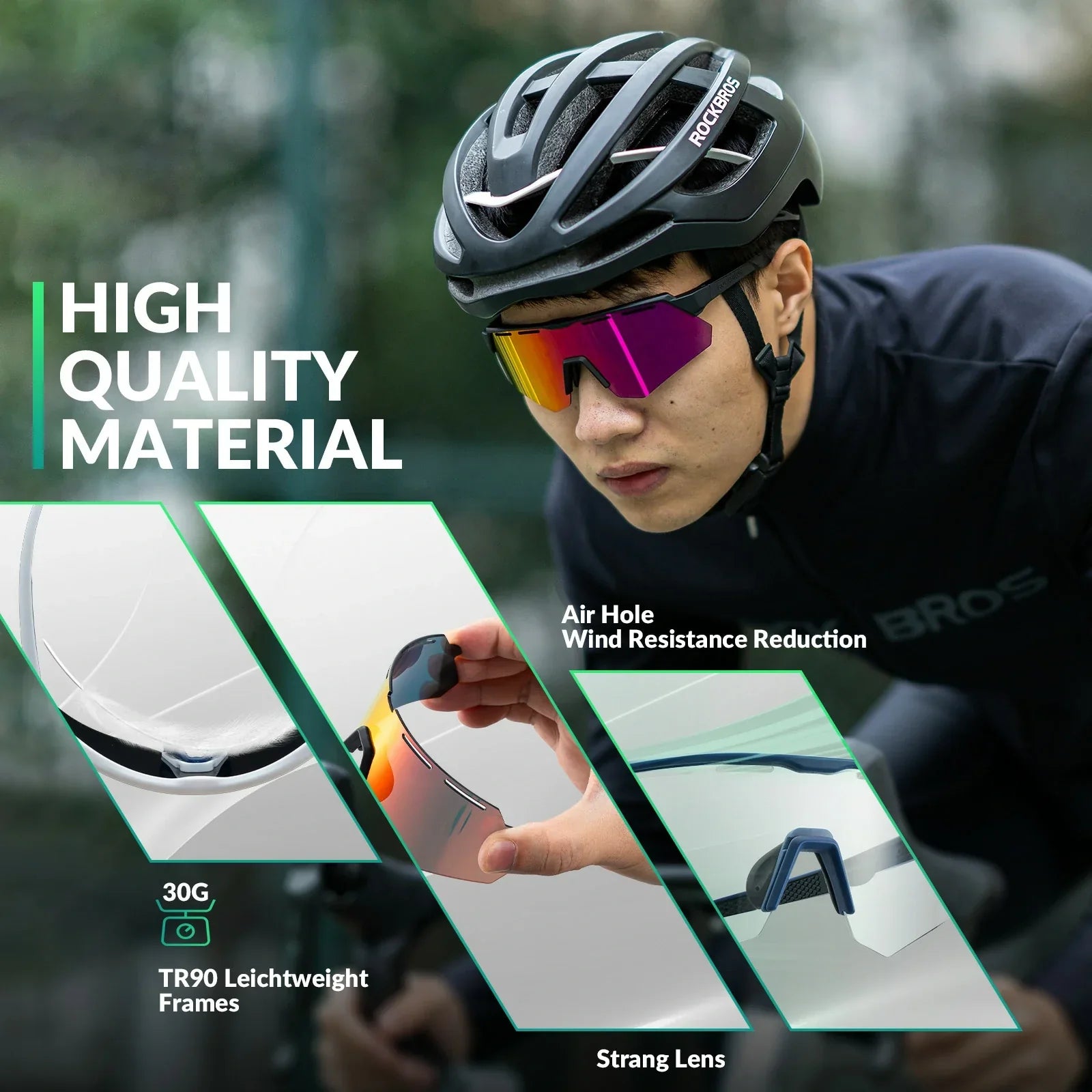ROCKBROS Polarized Cycling Glasses with 4 Interchangeable Lenses #Color_White