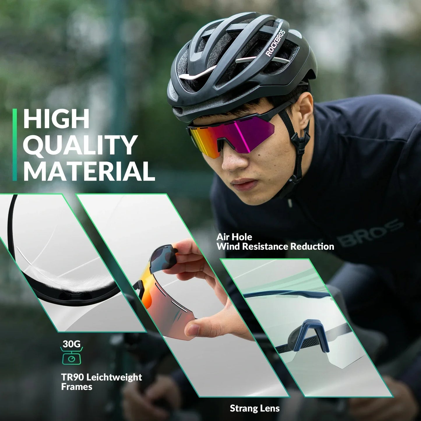 ROCKBROS Polarized Cycling Glasses with 4 Interchangeable Lenses #Color_Black
