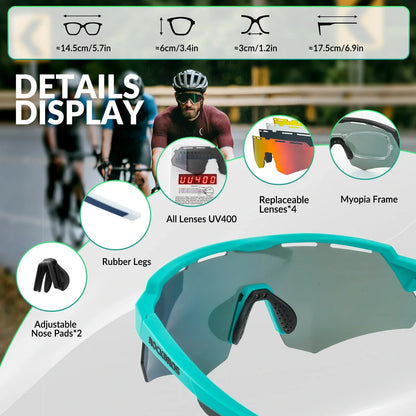 ROCKBROS Polarized Cycling Glasses with 4 Interchangeable Lenses #Color_Green