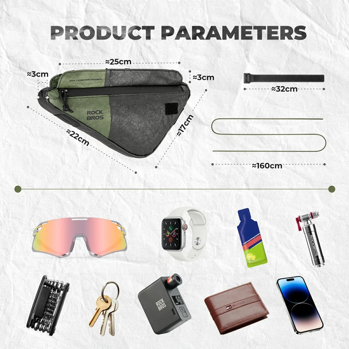 rockbros 0.7 l tyvek® triangle frame bag in matte black