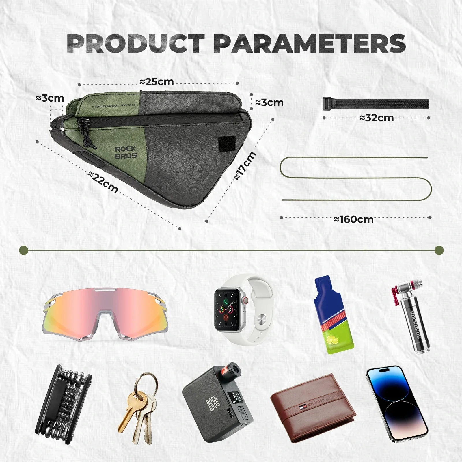 rockbros 0.7 l tyvek® triangle frame bag in matte black