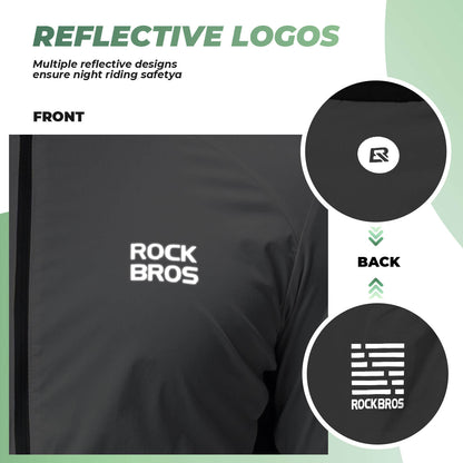 ROCKBROS ultra-light wind jacket, packable and breathable design ideal for wind protection during cycling and outdoor activities.
