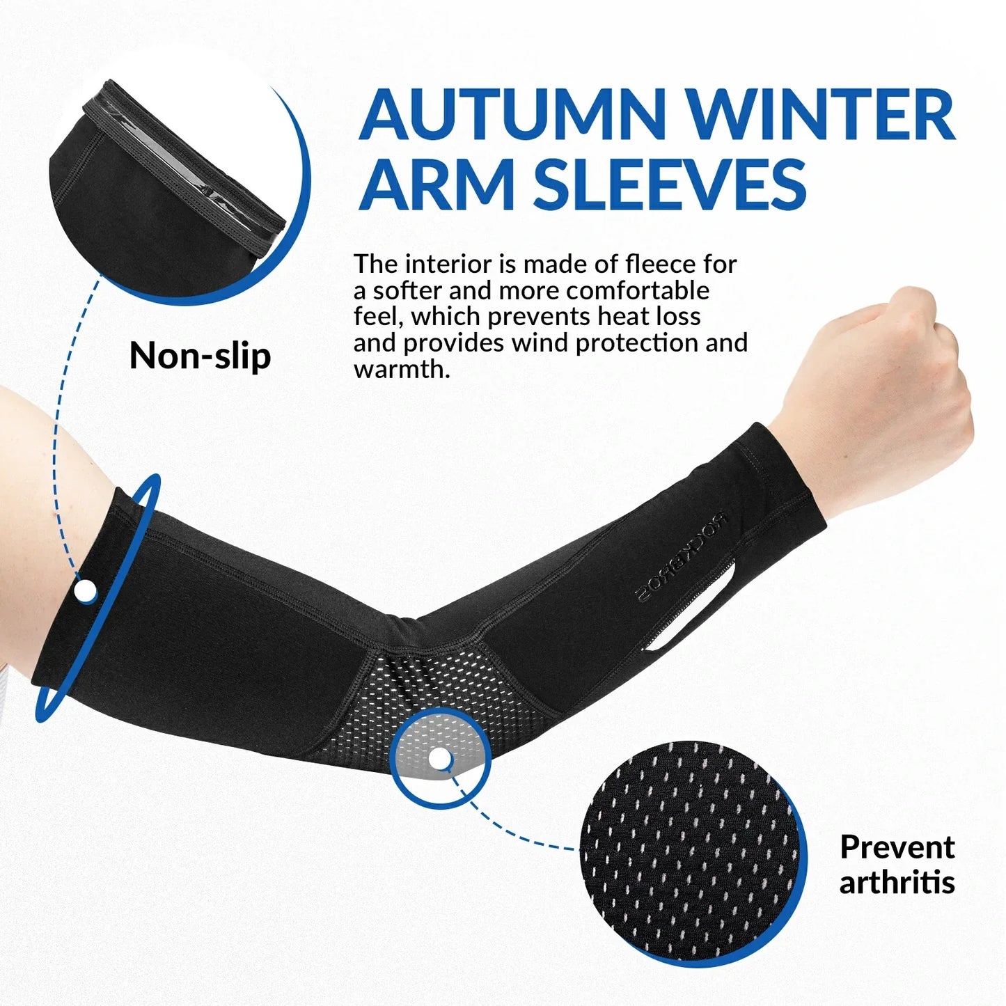 rockbros black thermal arm sleeves in soft fleece-lined polyester-spandex