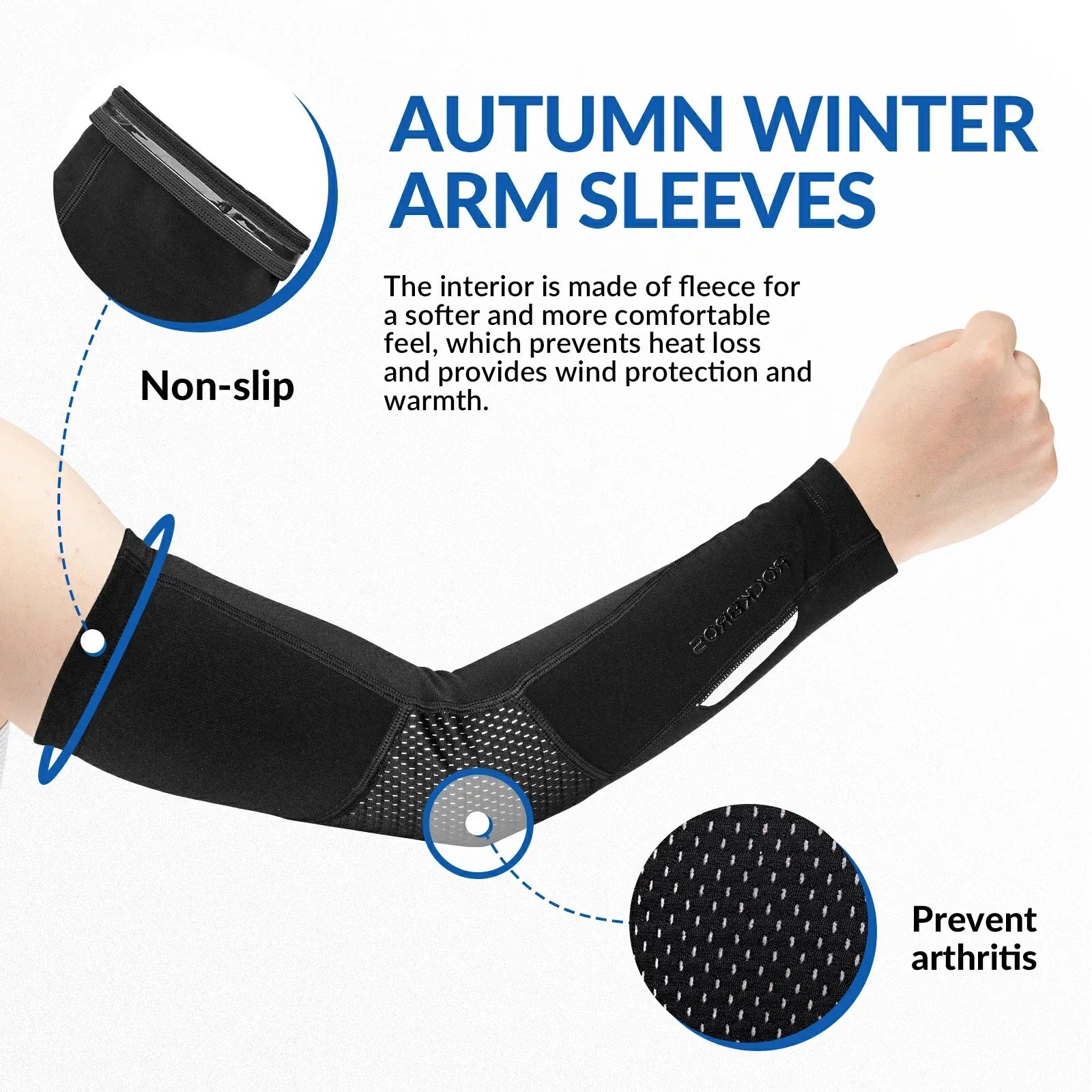 rockbros black thermal arm sleeves in soft fleece-lined polyester-spandex