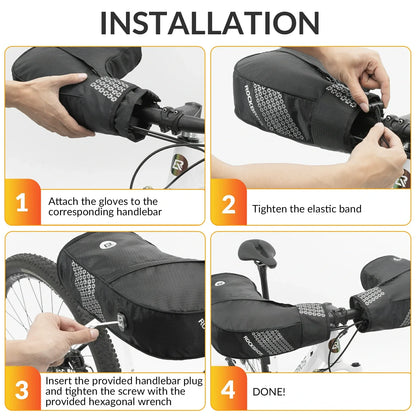 rockbros black winter handlebar mittens in windproof oxford cloth