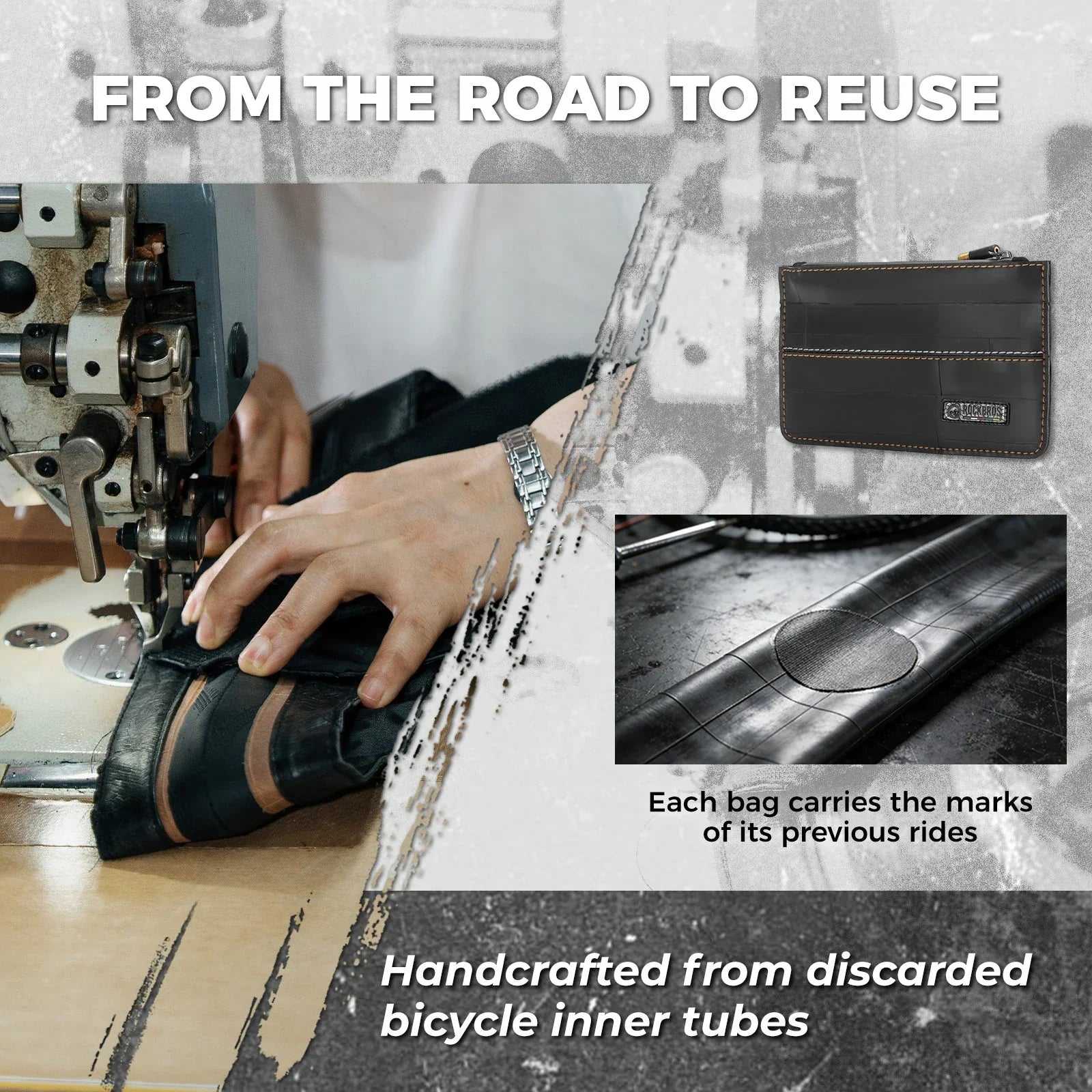Road-to-Sky Sustainable Eco-Friendly Recycled Tire Bike Wallet 0.7L