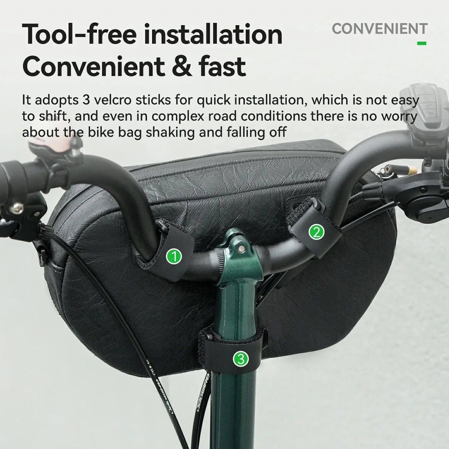 Sustainable eco-friendly recycled tire bike handlebar bag for cyclists
