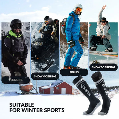 black thermal ski socks warm thick knee high winter snow socks#Color_Black