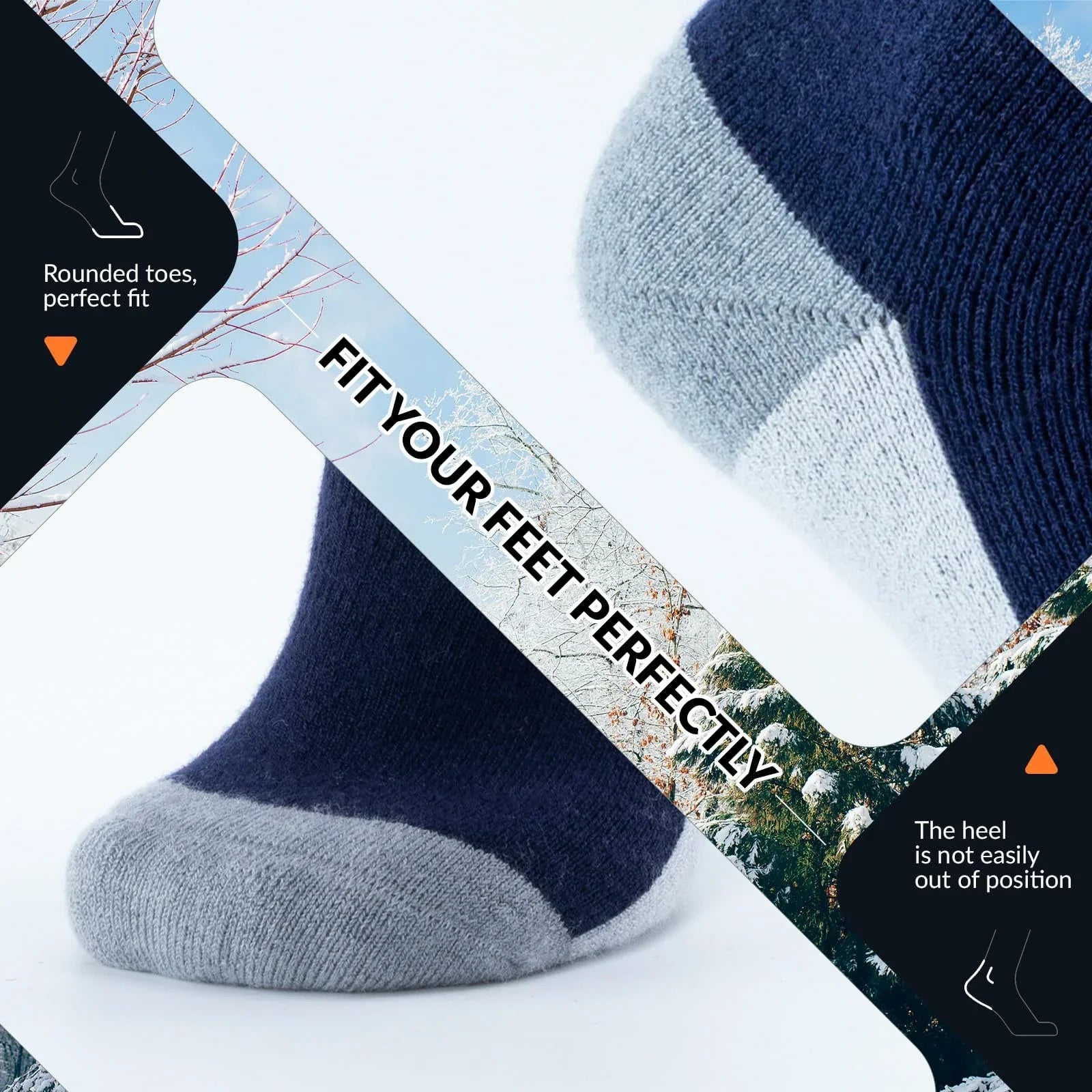 black blue thermal ski socks warm thick knee high winter snow socks#Color_Black Blue