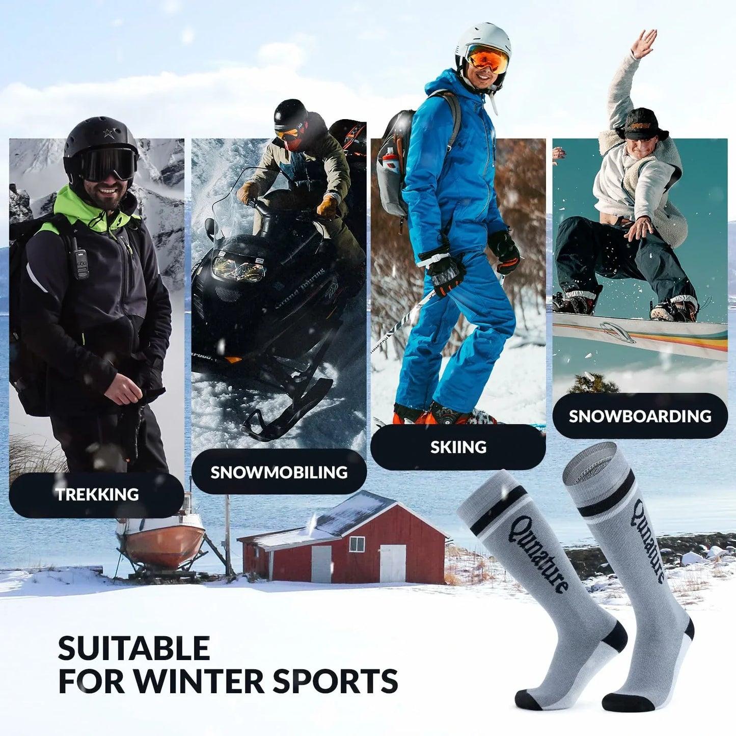 grey thermal ski socks warm thick knee high winter snow socks#Color_Grey