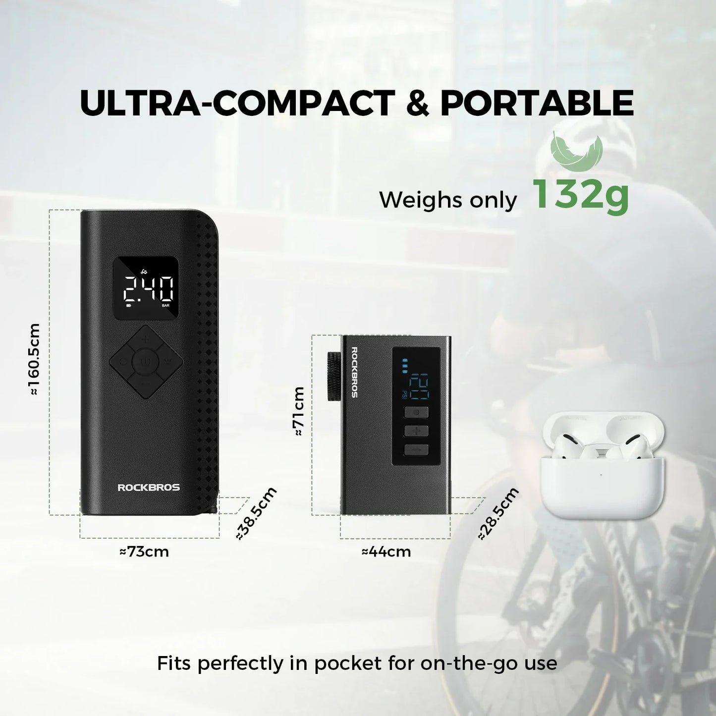 tiny electric bike pump with pressure gauge max 120 psi