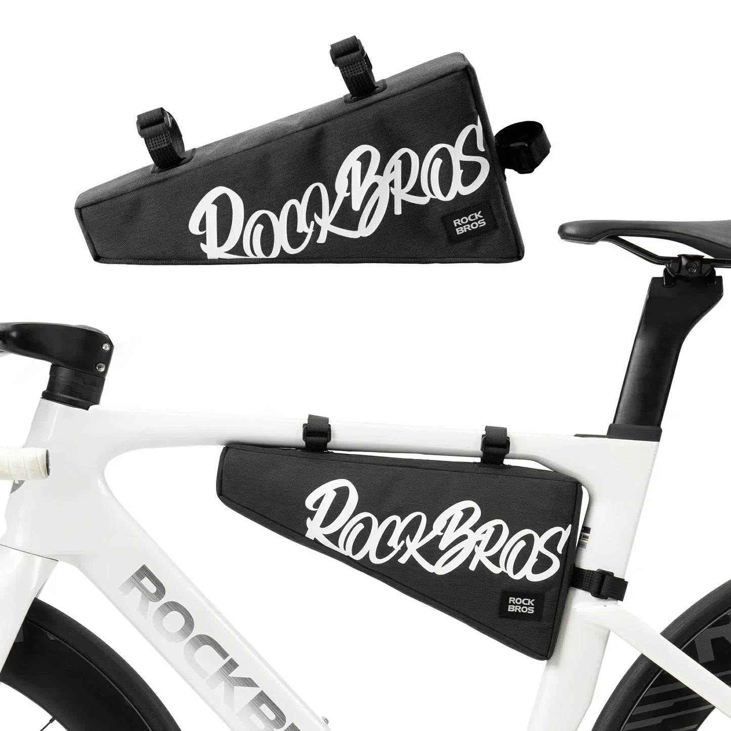 Black 1.9L triangle bicycle frame bag with durable top tube storage for road, MTB and gravel bikes#Color_Black