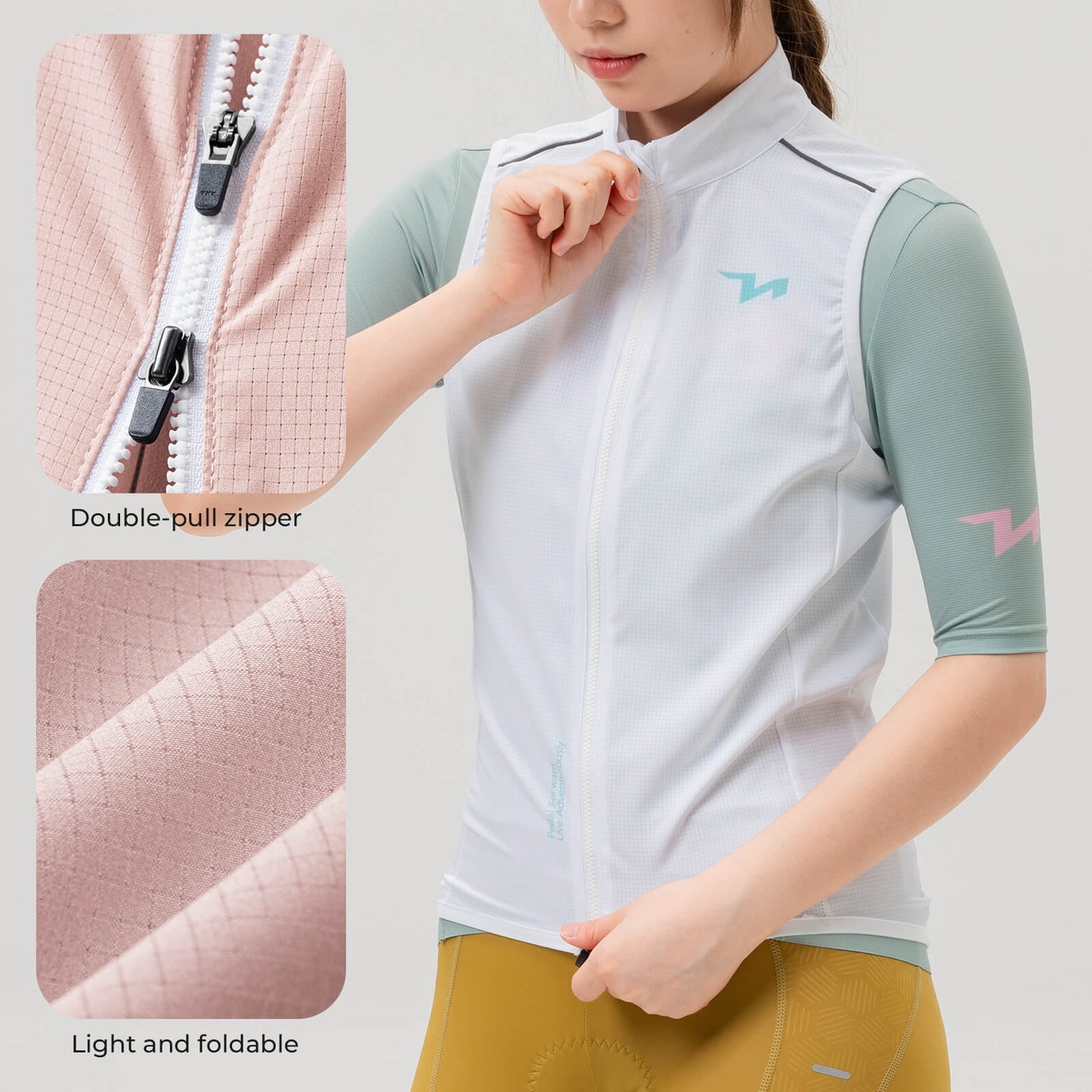 TVI windproof women's cycling vest MJ008, lightweight and breathable design for added protection during windy rides. #Color_White