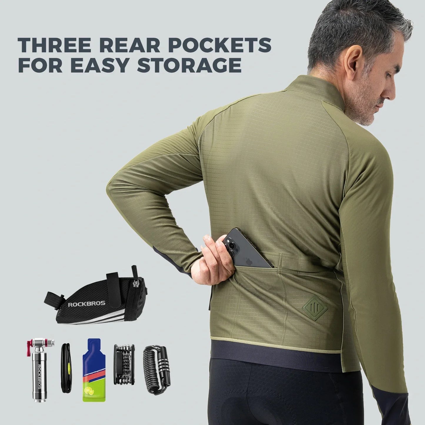 winter thermal cycling jacket with double layer fleece windproof and breathable#Color_Dark Green