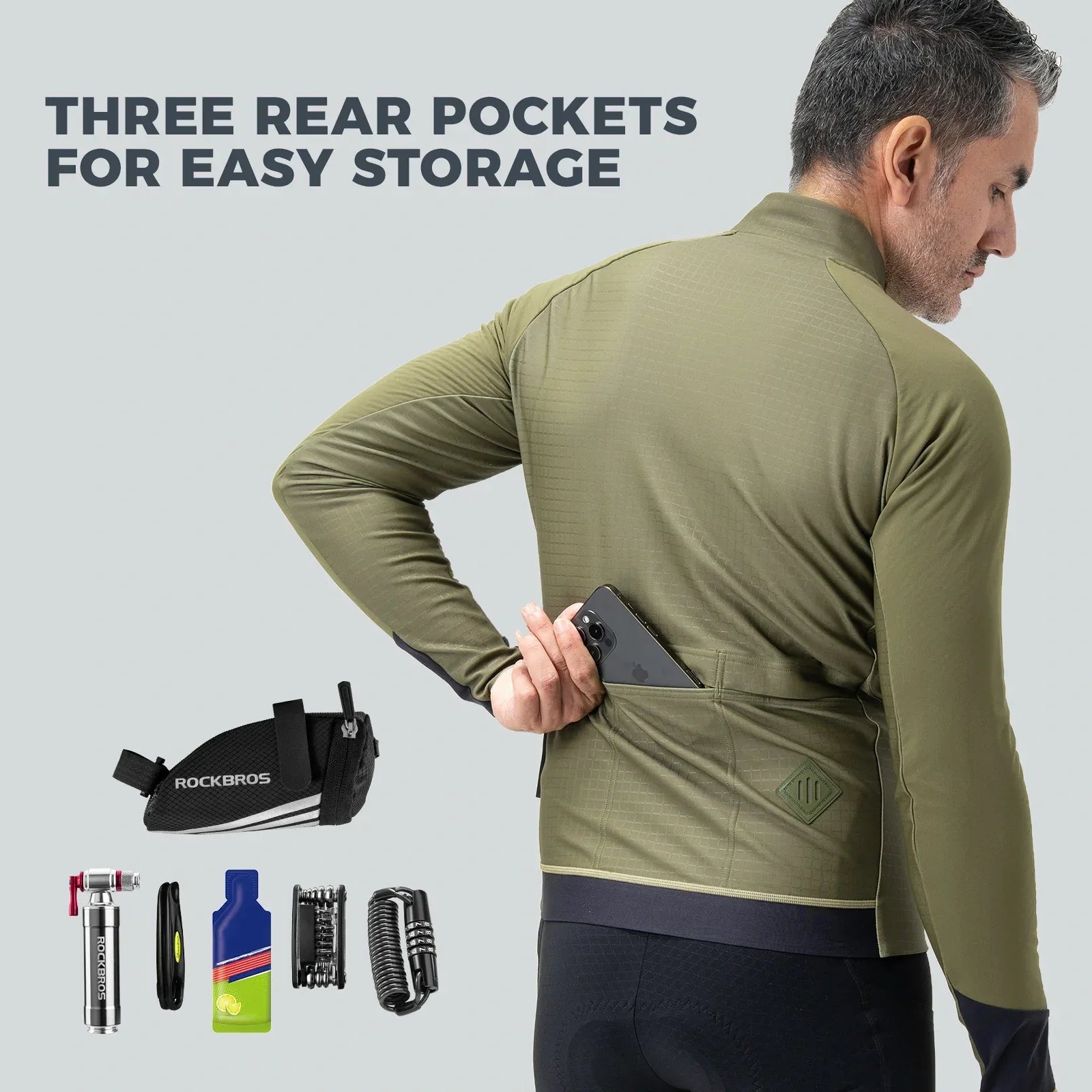winter thermal cycling jacket with double layer fleece windproof and breathable#Color_Dark Green