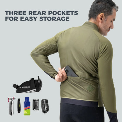 winter thermal cycling jacket with double layer fleece windproof and breathable#Color_Dark Green