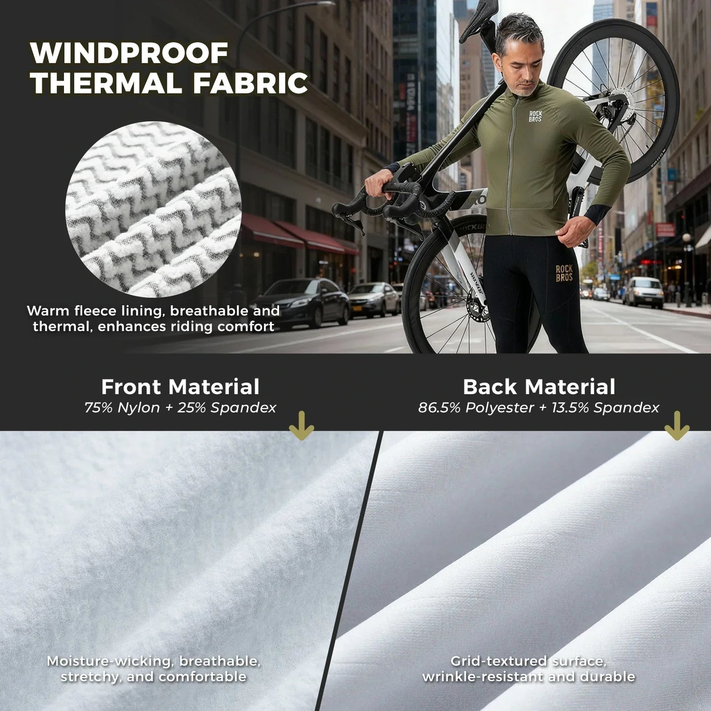 winter thermal cycling jacket with double layer fleece windproof and breathable
