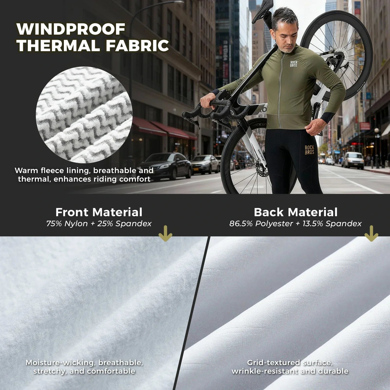 winter thermal cycling jacket with double layer fleece windproof and breathable