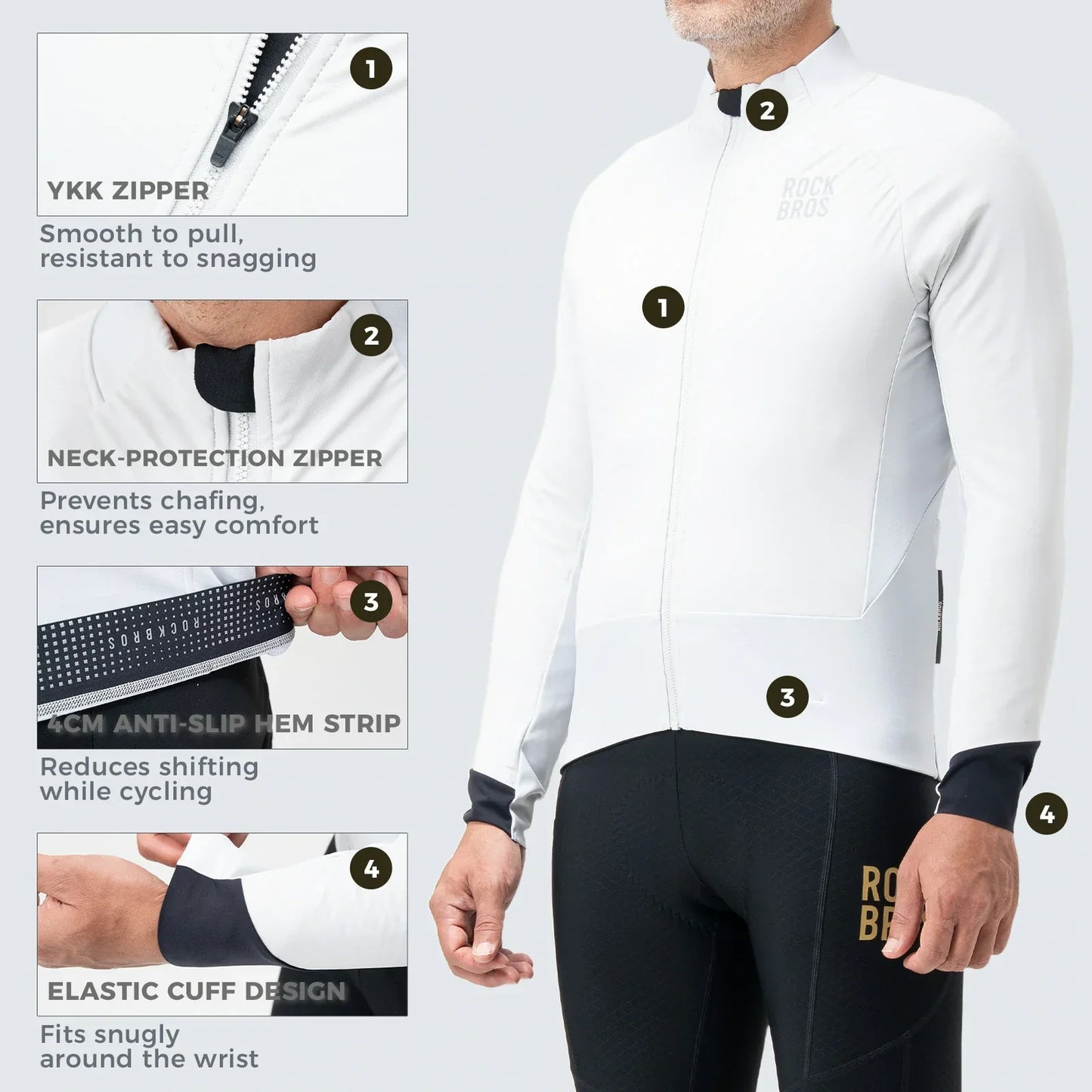 winter thermal cycling jacket with double layer fleece windproof and breathable#Color_Foggy White