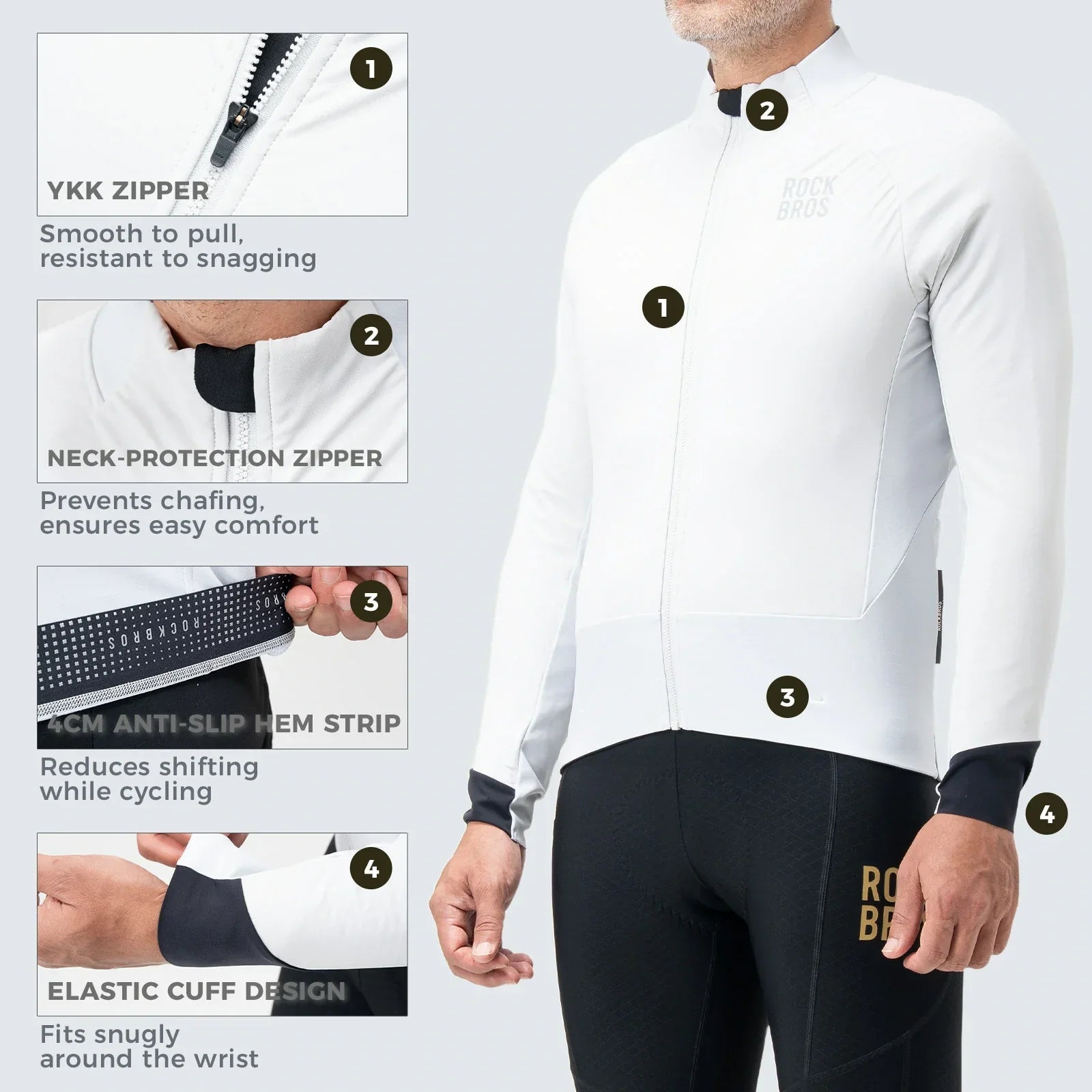 winter thermal cycling jacket with double layer fleece windproof and breathable#Color_Foggy White