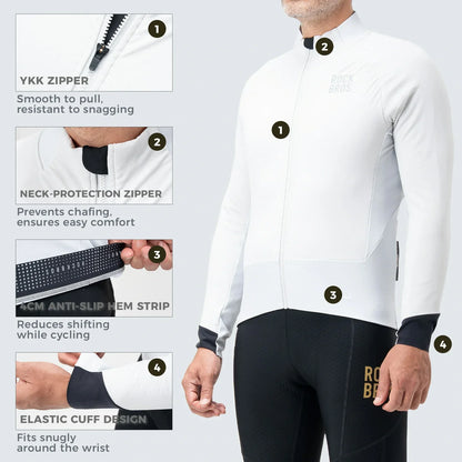 winter thermal cycling jacket with double layer fleece windproof and breathable#Color_Foggy White