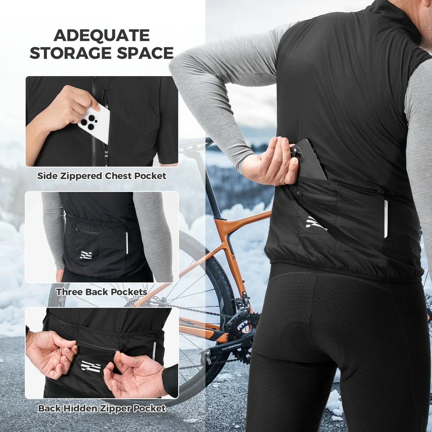 rockbros winter thermal cycling vest fleece lined windproof breathable bike gilet